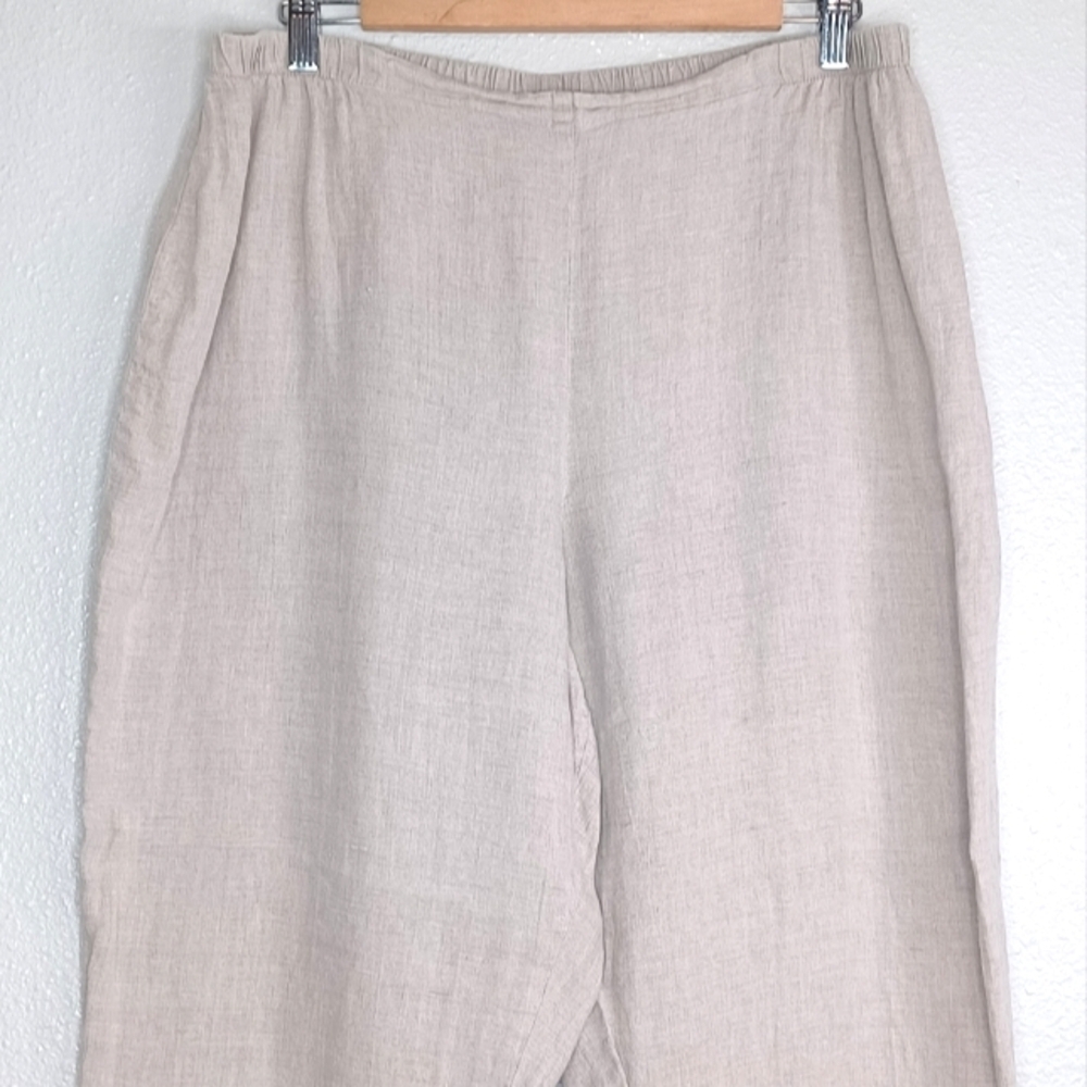 Flax 100% Linen Oatmeal Lagenlook Pull-On Sz L Pants - Picture 3 of 14